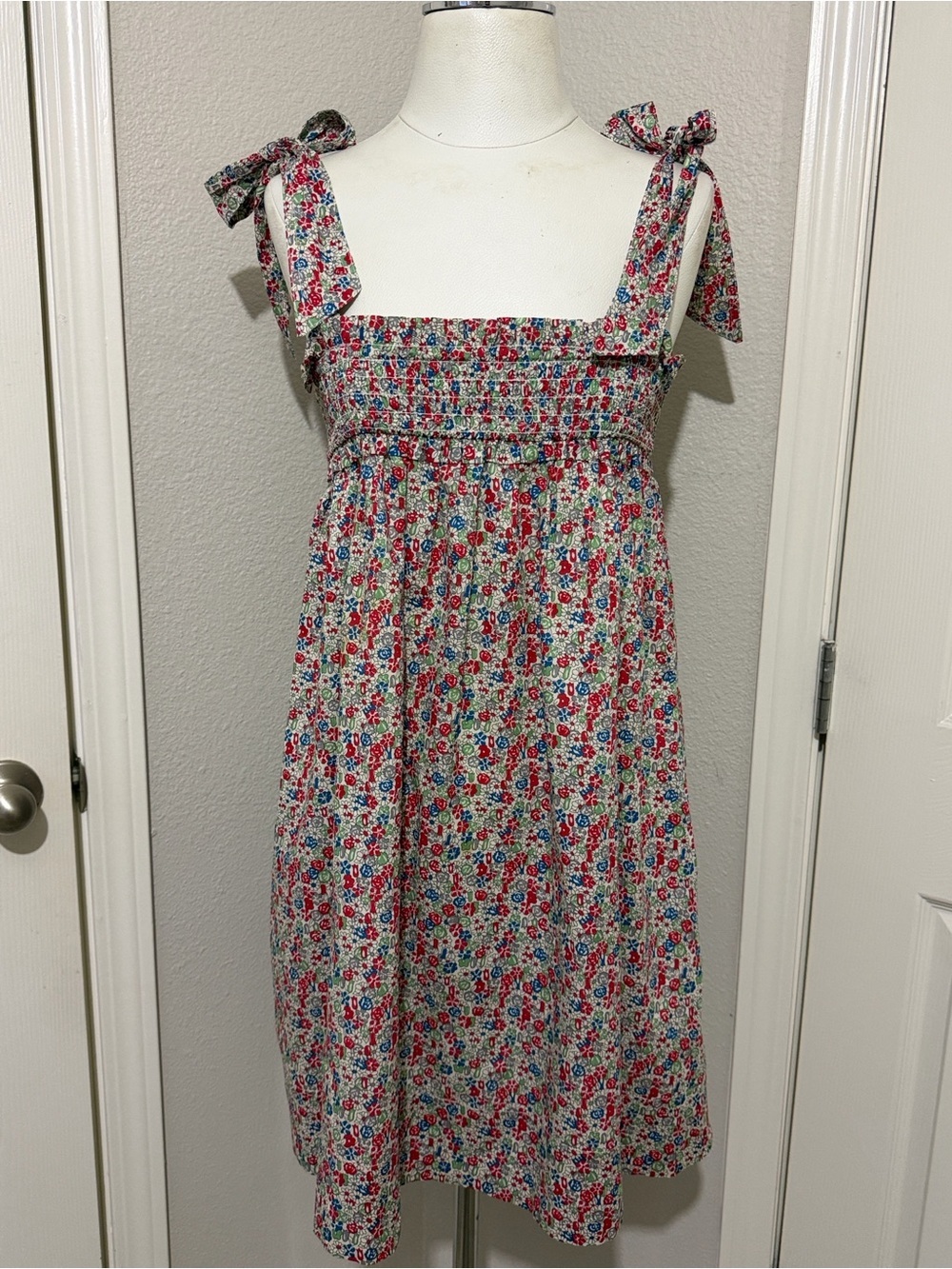 BURU Tuckernuck Floral Smocked Tie Shoulder Mini Dress Flowy Summer